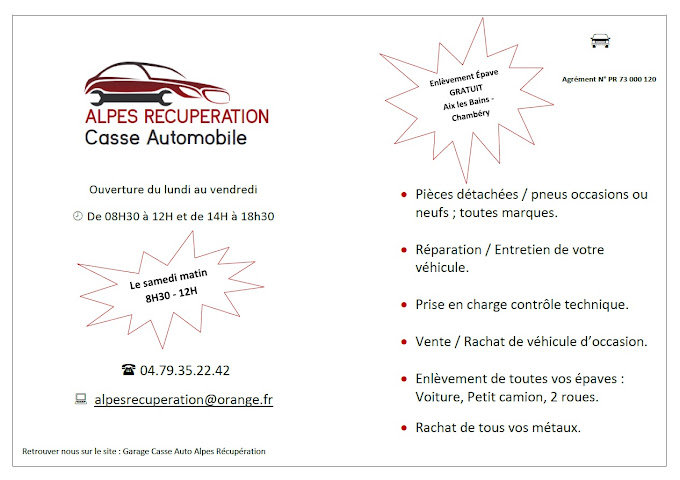 Aperçu des activités de la casse automobile ALPES RECUPERATIONS située à VIVIERS-DU-LAC (73420)